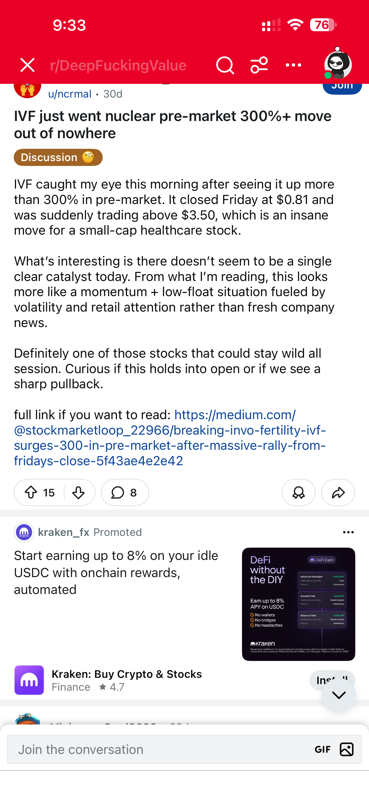 Reddit investor community post